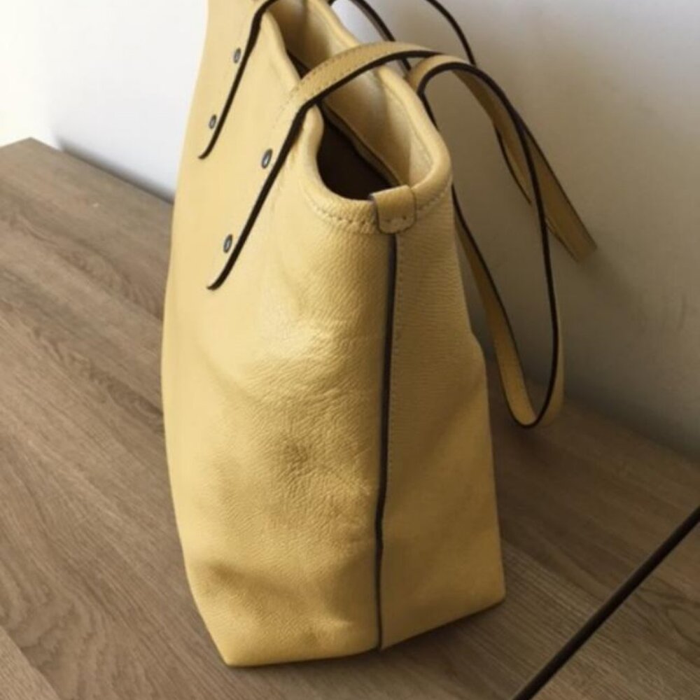 Coach F58846 Yellow Pebbled Leather Zipper Closure Tote Bag Silver Hardware - Picture 3 of 11
